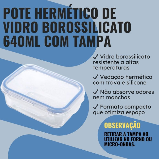 Kits Potes Em Vidro Marmita Fitness C/ Tampa Vedação 640ml
