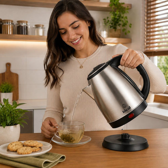 Chaleira Elétrica Inox 1,8 Litros 1000W Desligamento Automático e Base Removível Para Café e Chá