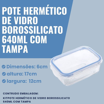 Kits Potes Em Vidro Marmita Fitness C/ Tampa Vedação 640ml