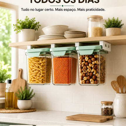 Kit 3 Potes Herméticos Suspensos Com Suporte Para Prateleira