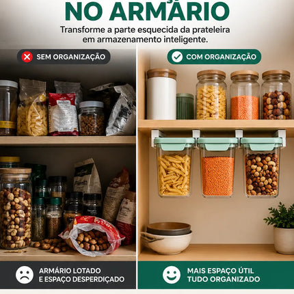 Kit 3 Potes Herméticos Suspensos Com Suporte Para Prateleira